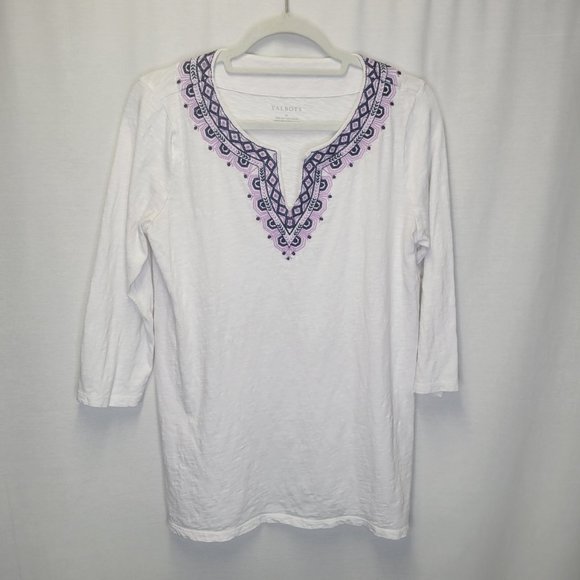Talbots Tops - Talbots Women's Medium Shirt Top White Embroidered